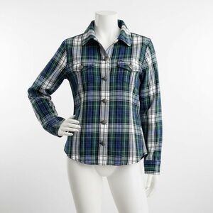 Faconnable Women’s Plaid Thick Button Up Denim Shacket Size M Cabincore Granola